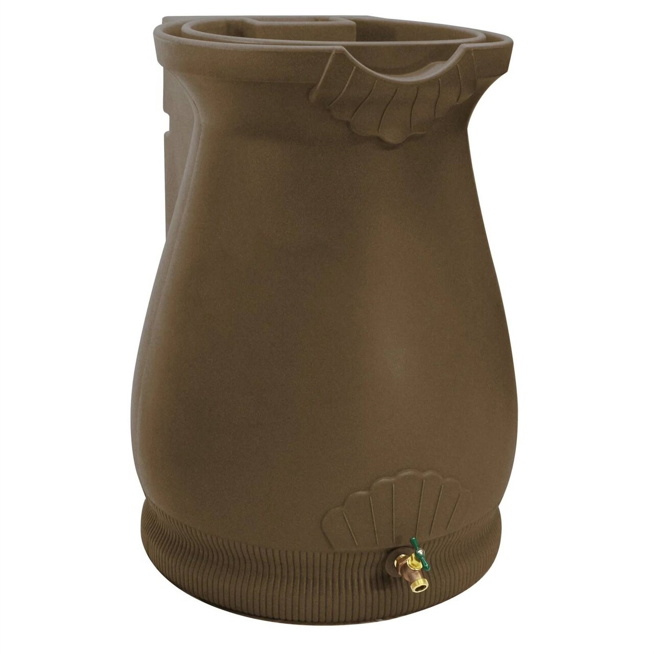 Brown Oak 65-Gallon Rain Barrel Plastic Urn with Planter Top Outdoor Water Storage Rodent Resistant